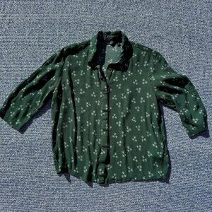 & Other Stories Stockholm Atelier Green Butterfly Print Rayon Button-Up Shirt US